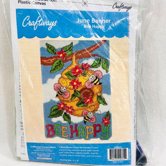 Craftways June Banner Bee Happy Plastic Canvas Kit 12"x18" (2013) - New/Sealed - Picture 1 of 5